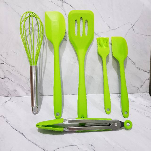 set 6 whisk Spatula masak silicon food grade tahan panas sutil soled sodet tongs kuas