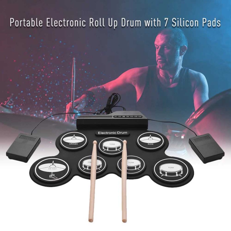 Electronic Digital Drum Kit Perkusi 7 Pads Folding USB Power