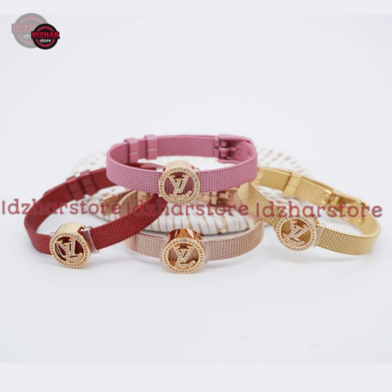 Gelang Jam Gesper  Titanium Premium Quality Stainless Liontin LV