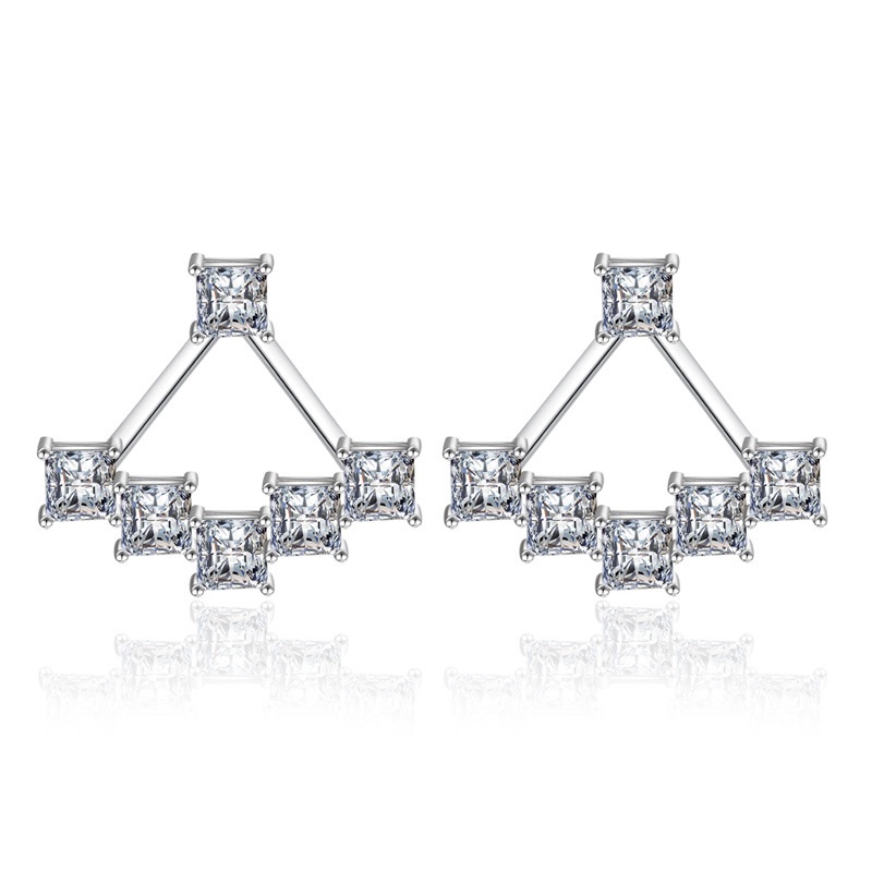 Anting Perak 925 Wanita Zirkon Persegi Fashion Perhiasan/Subang Telinga anting perempuan
