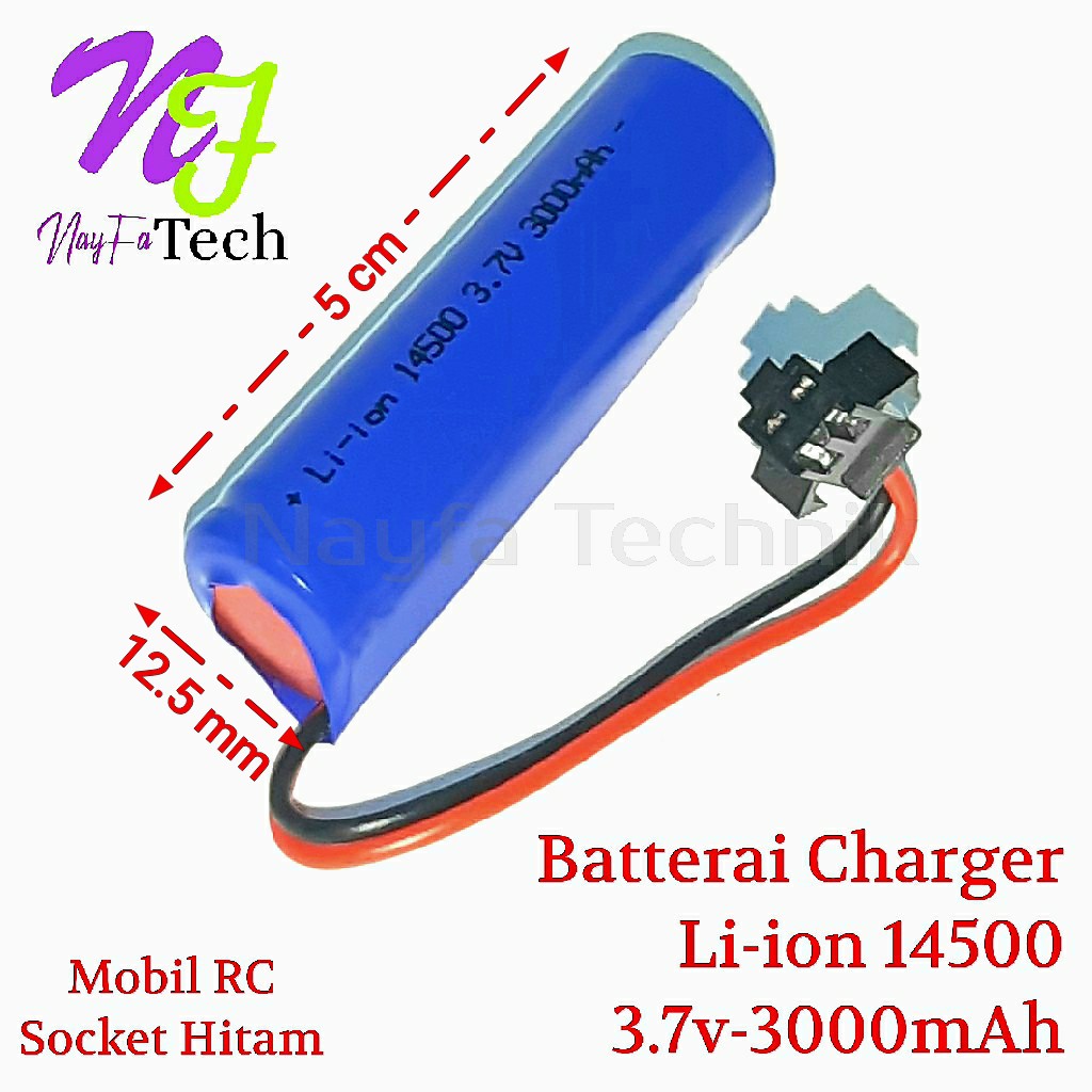 Batterai Charger Rc 14500 Li-Ion 3.7Volt-3000Mah Socket Hitam