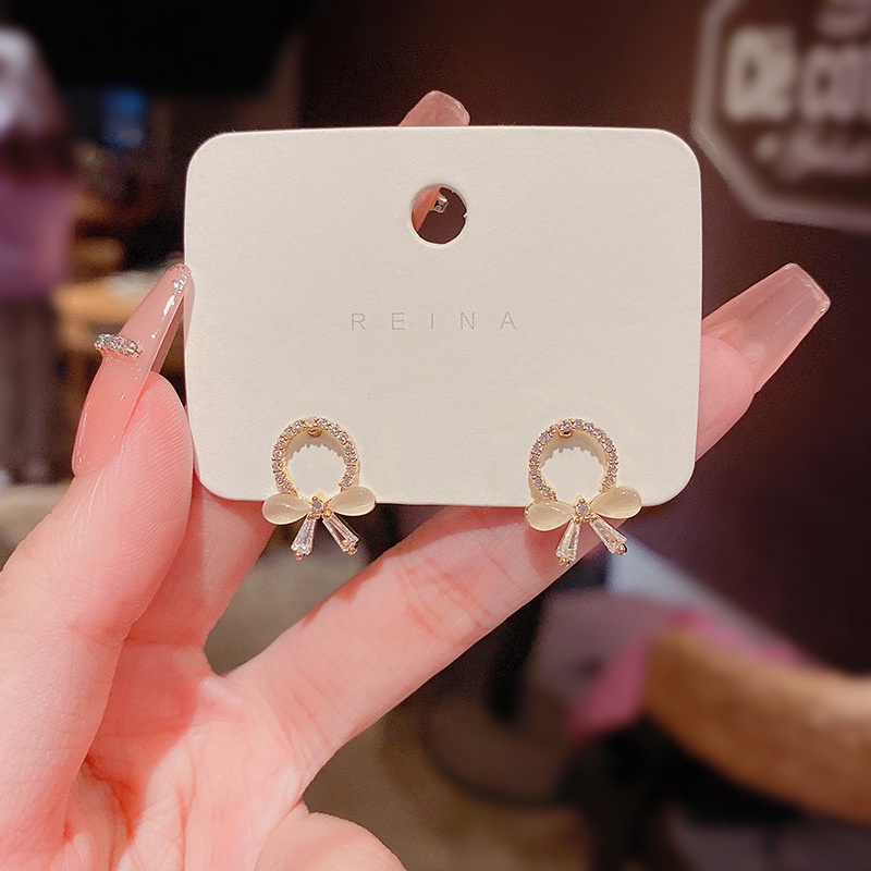 Anting Stud Desain Pita Opal Bahan S925 Silver Needle