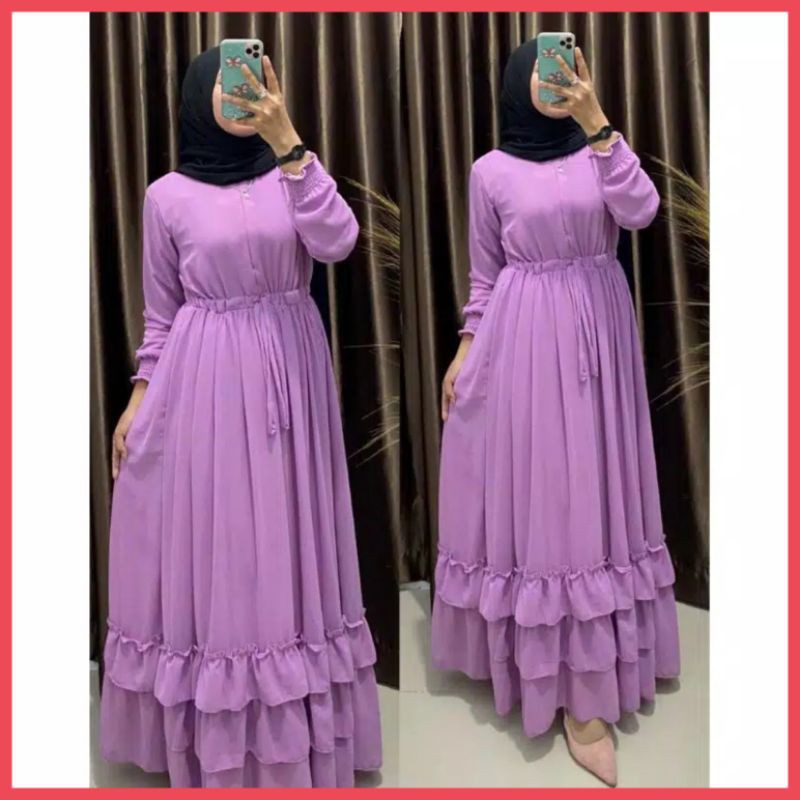 (COD) BAJU PAKAIAN FASHION WANITA CEWE DRESS GAMIS CERUTY BABYDOL PREMIUM FULL PURING POLOS LILAC