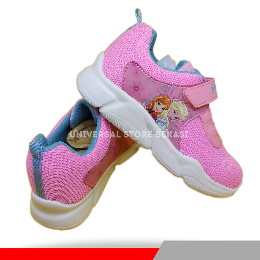 Sepatu anak Perempuan Sneakers Anak Karakter LIGHT SNOW Frozen Elsa Putih Pink