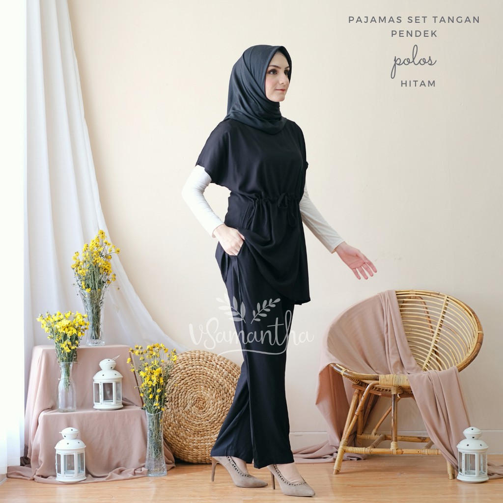 Pajamas Set Rayon Polos | Tangan pendek, Celana panjang