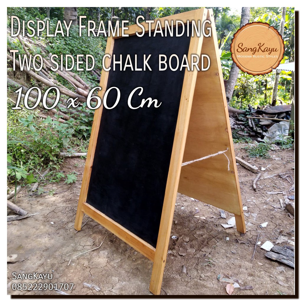 Wooden Display Frame Standing 100x60 Two side chalkboard papan tulis