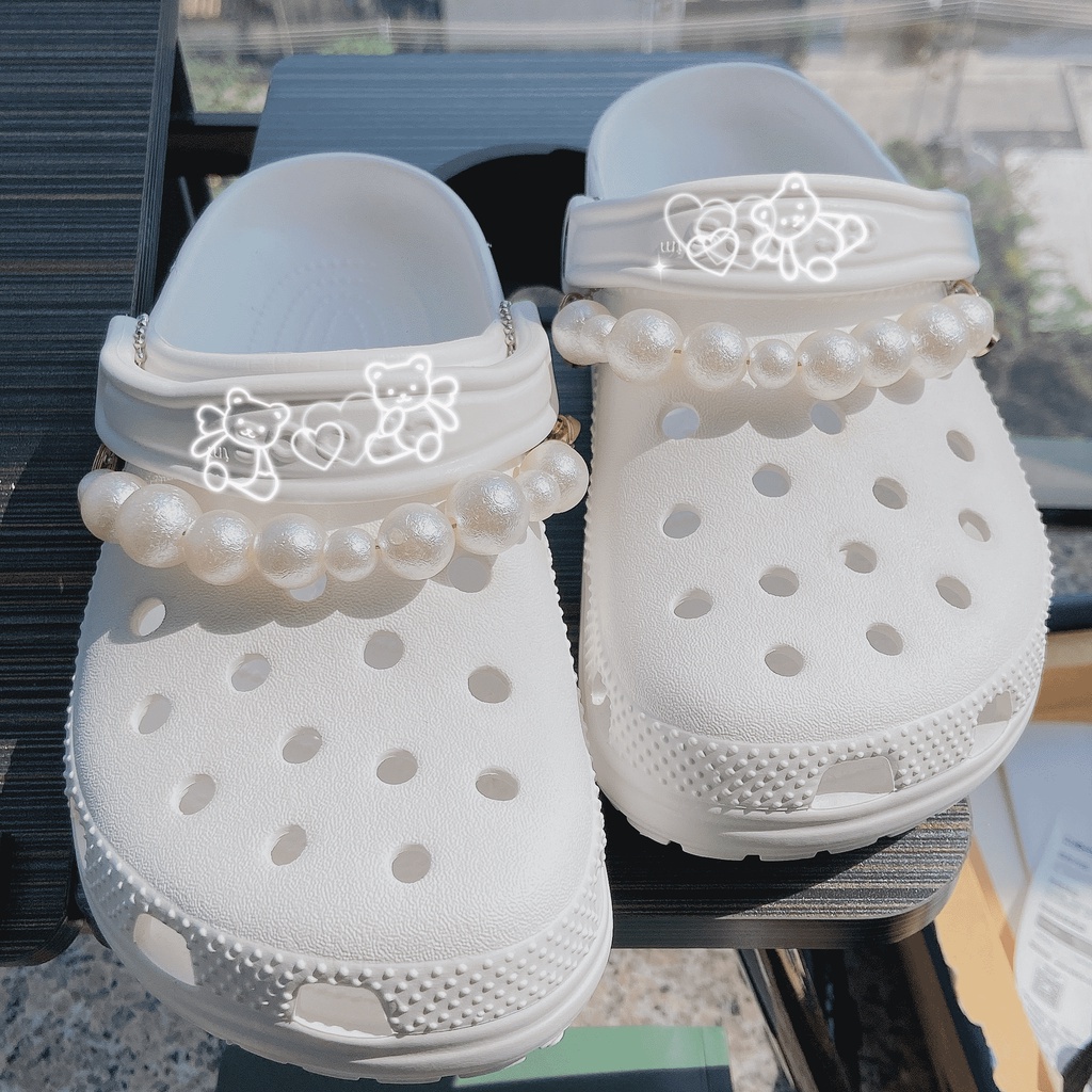 ✨shinyDIY✨ Lebih menarik dengan Crocs jibbitz｜Aksesoris Rantai Mutiara Berlian Bahan Logam Untuk Dekorasi Sepatu Wanita