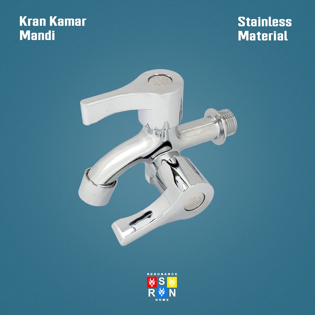 Kran Engkol Cabang Double 2 Lubang Stainless / Keran Shower Kamar Mandi Resonance Home