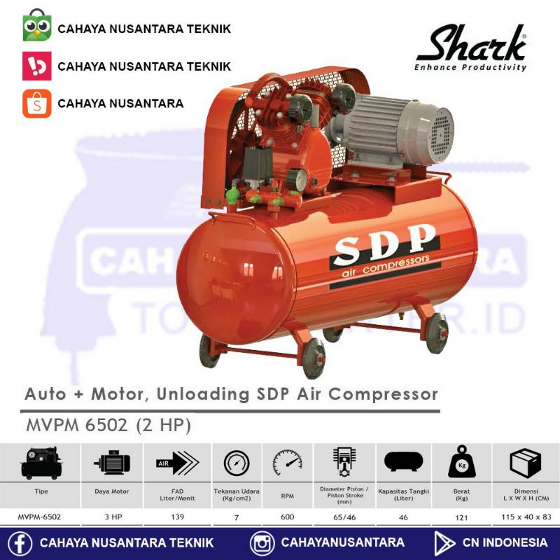 Mesin Kompresor Angin Listrik 2 HP SDP MVPM-6502 + Dinamo