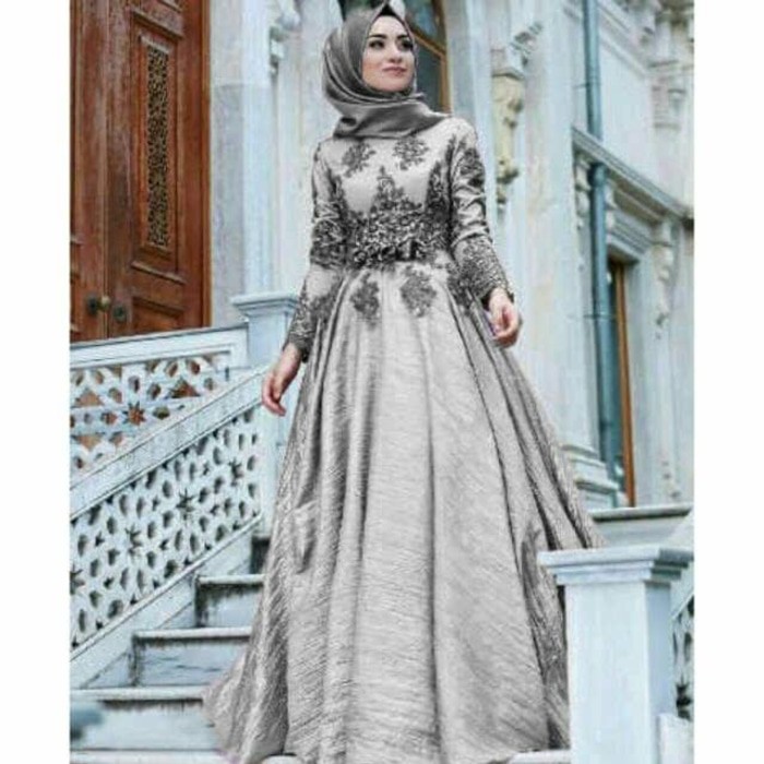 Baju Busana Muslim Wanita Gamis Pesta Terbaru CKR Maxi Arabia Grey