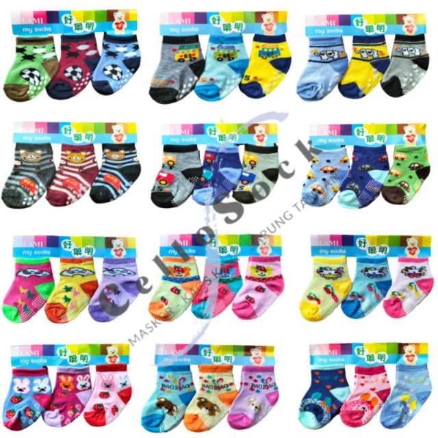 Kaos Kaki Bayi ISI 3 PASANG ANTI SLIP DAN TANPA ANTI SLIP / KaosKaki Bayi / KaosKaki Baby 3 PASANG/ KaosKaki Baby Boy / KaosKaki Baby Girl