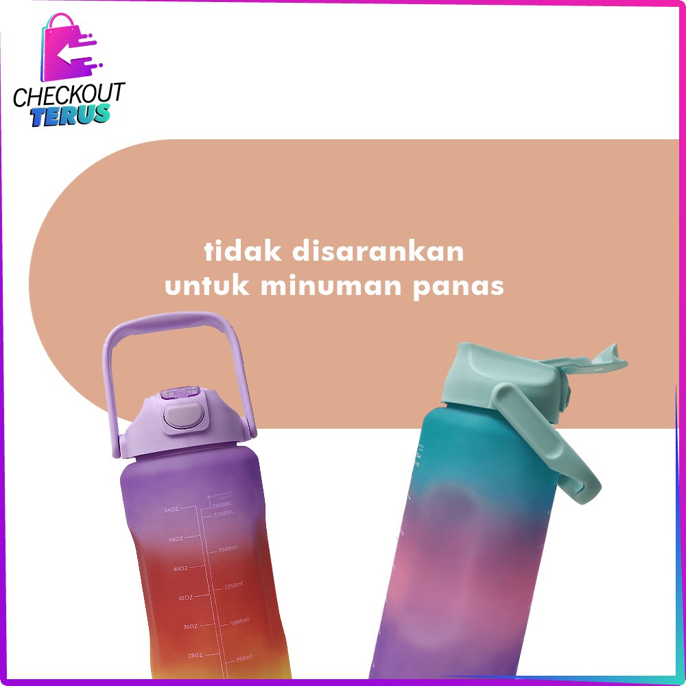 CT C581 Botol Minum Tumbler 2Liter Gradasi Viral BPA Free Botol Air Minum Pelangi Penanda Waktu Tambler Botol Minum Korea