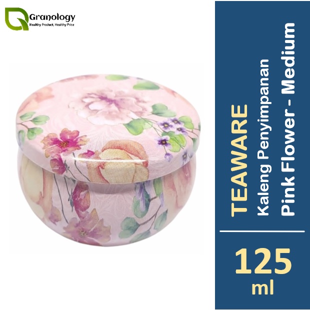 Wadah Kaleng Penyimpanan Teh / Mini Tea Tin Can Food Grade 125 ml - Medium - Pink Flower