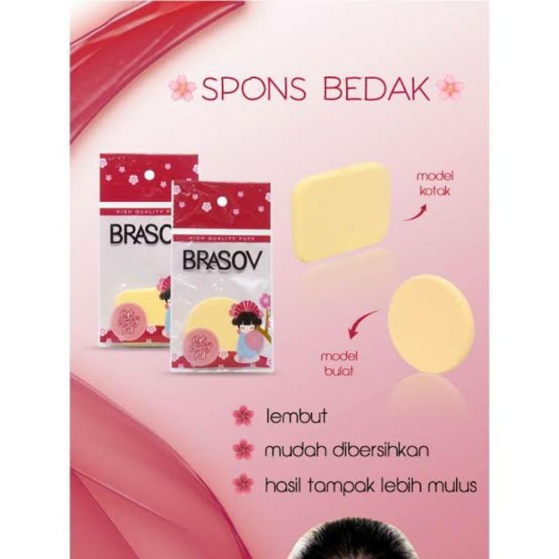 Brasov Spons Bedak Padat Foundation Sponge Puff Make Up Tools Fondation Powder Kotak Bulat Satuan