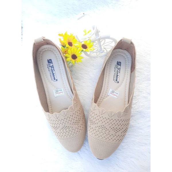 Sepatu balet import/Sepatu Rajut balet/Flat shoes/Sepatu cewek cantik-Cream