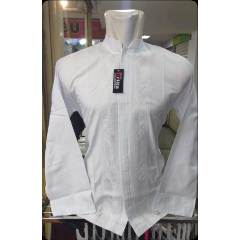 (COD) BAJU KOKO PUTIH LENGAN PANJANG ERLITA MUSLIM PRIA BAHAN FULL KATUN /KOKO
