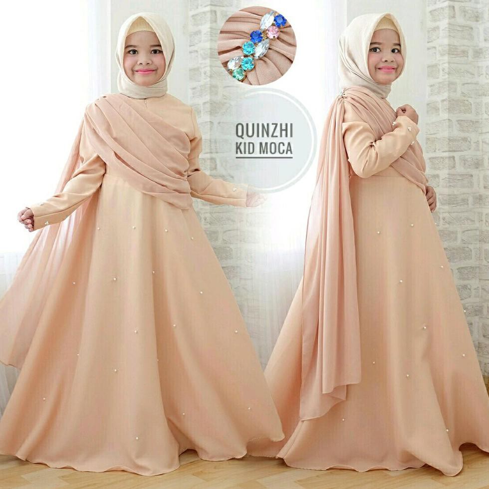 QUINZI KIDS Wollycrepe Gamis Anak 5-7THN Panjang Trendy Modern Kids Baju Panjang Stelan Syar’i Polos