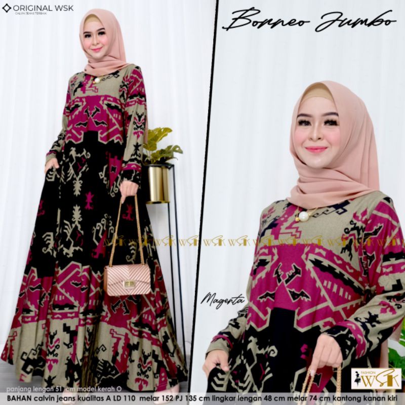 GAMIS WANITA TERBARU Borneo dress matt calvin jeans premium standard/jumbo/jumbo plus/jumbo 4L ori b