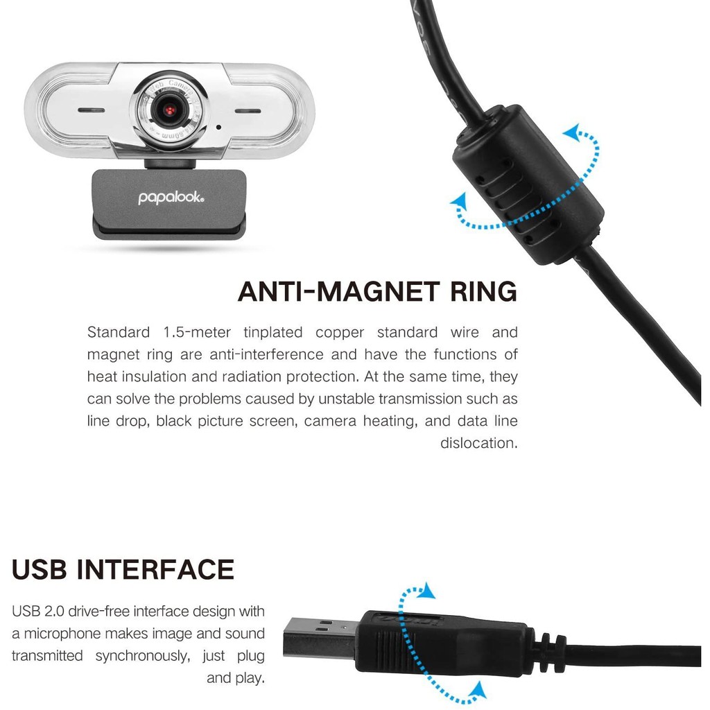 Webcam papalook 1080p 10-30 fps with microphone pa452 pro - Pc web camera hd