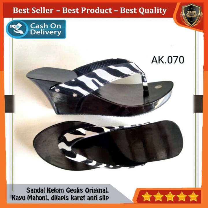 Kelom Gelis Wedges Sandal Wanita Terompah Sendal Kayu Modern, Kelom Geulis Model No AK070 COD