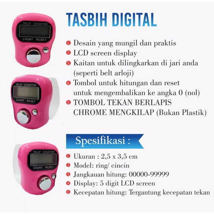 Tasbih Digital Mini LED Mini Counter Jari MURAH Dzikir Praktis