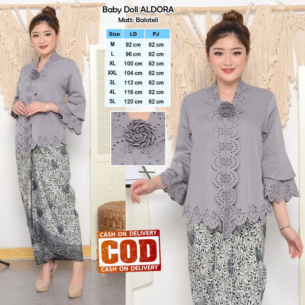 Atasan Kebaya Encim Modern Aneka Warna Broken White | Putih Cerah | Hitam | Kuning | Maroon|Abu|Coklat / Kebaya Wisuda Mewah / Kebaya Akad Nikah Kekinian / Kebaya Moderen Kondangan Jumbo Aldora-7