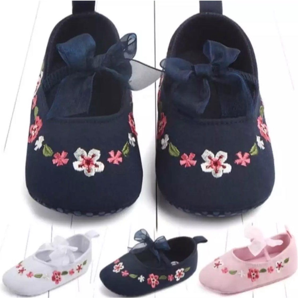 sepatu anak bayi perempuan prewalker import bordir bunga ISABELLA 0-18 bulan