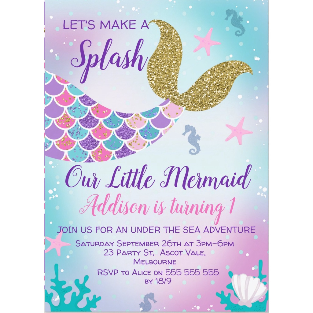 Undangan ulang tahun anak mermaid / undangan ulang tahun anak tema mermaid