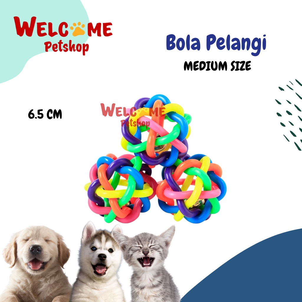 Bola Pelangi 6.5 cm Mainan Anjing Kucing Bola Gigitan Kerincing