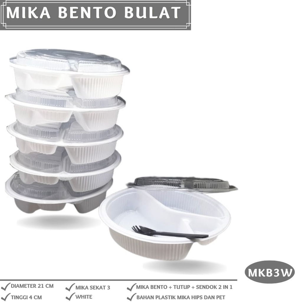 Mika Bento Sekat 3 Plus sendok 2In1 (Isi 10 Pcs-MKB3W)