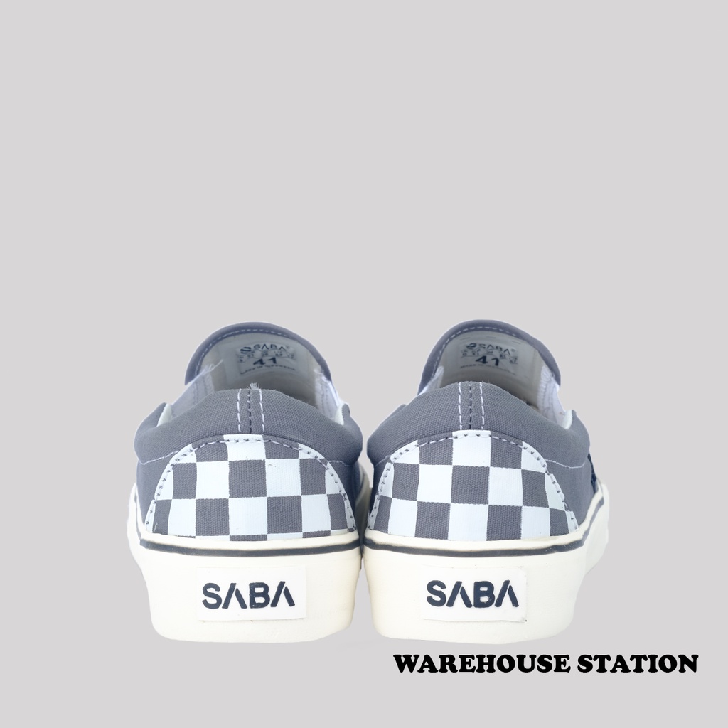 SABA Checkerboard Slip On White Grey  - Sepatu Sneakers Casual Pria Wanita