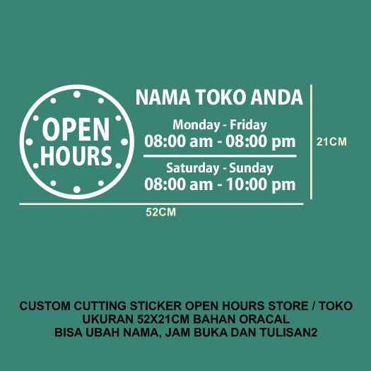 Cutting Sticker OPEN HOURS Store Toko Stiker Kaca Jam Buka Toko HORIZO
