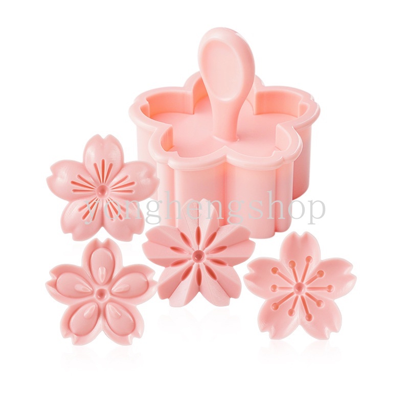 5Pcs / set Cetakan Kue / Biskuit Bentuk Bunga Sakura Warna Pink Dapat Digunakan Kembali