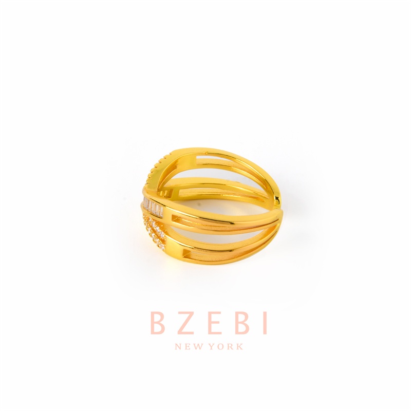 Bzebi Cincin Lapis Emas 18k Model Terbuka Adjustable Hias Berlian Gaya Korea Untuk Wanita 109r2