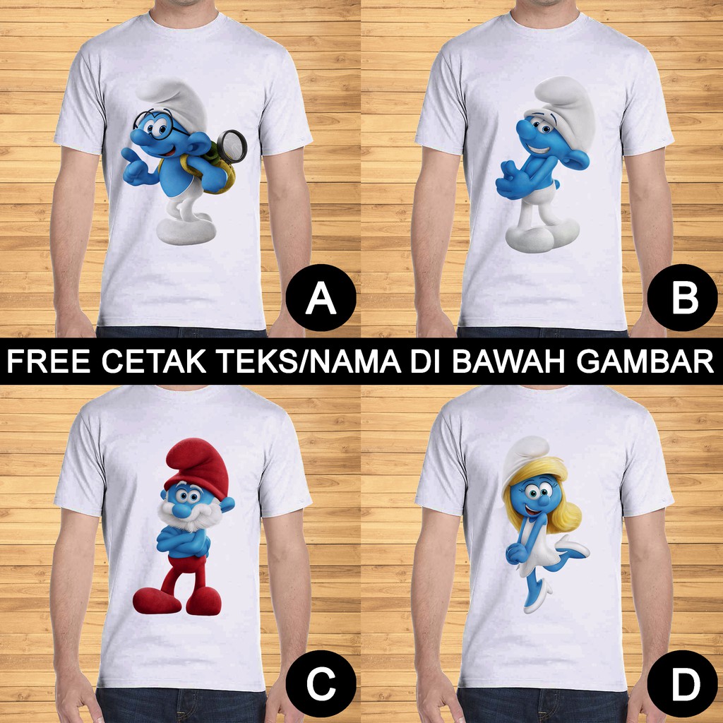 Kaos Dewasa Smurf Pria Wanita Kartun Karakter Custom Teks Nama Shopee Indonesia