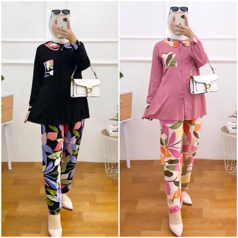 BISA COD AZKIYAHIJAB29 JUWITA ONE SET ONESET RAYON KOMBINASI POLOS MOTIF SETELAN KOMBI CELANA MOTIF 