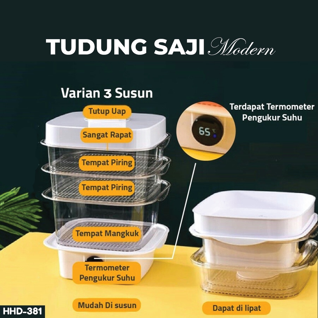 Tudung Saji Susun Modern Dengan Termometer pemanas dengan air hangat 3 susun