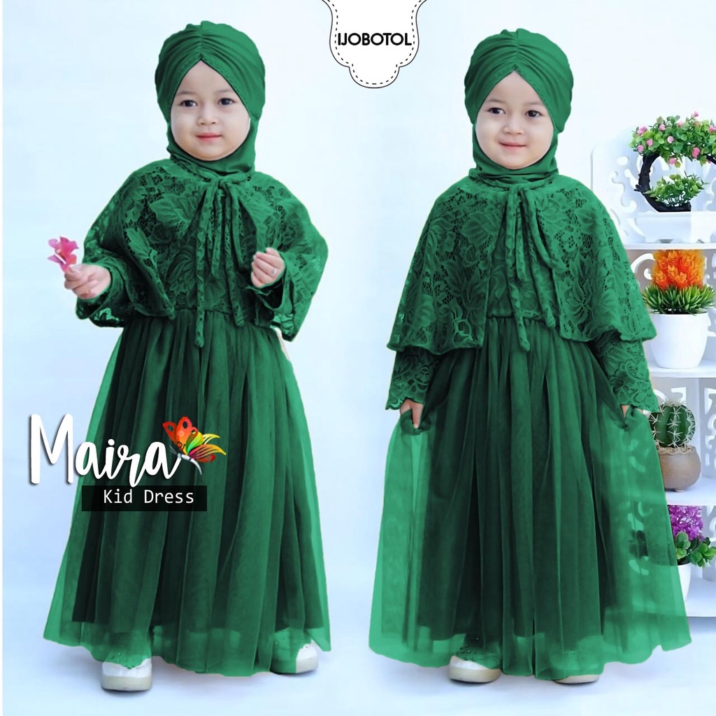 MAIRA DRESS BRUKAT KID / GAMIS MUSLIM BROKAT ANAK PEREMPUAN CANTIK KID MAIRA 2-4th-5-6th TAHUN MAXY DRESS CEWEK BRUKAT IMPORT TILE FURING / DRESS BRUKAT PESTA