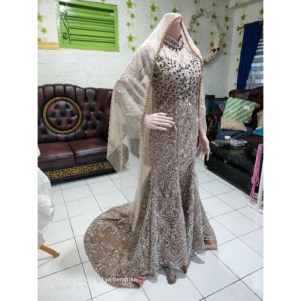 GAUN PENGANTIN DUYUNG EKOR ELISAAB+VEIL PAYET MUTIARA