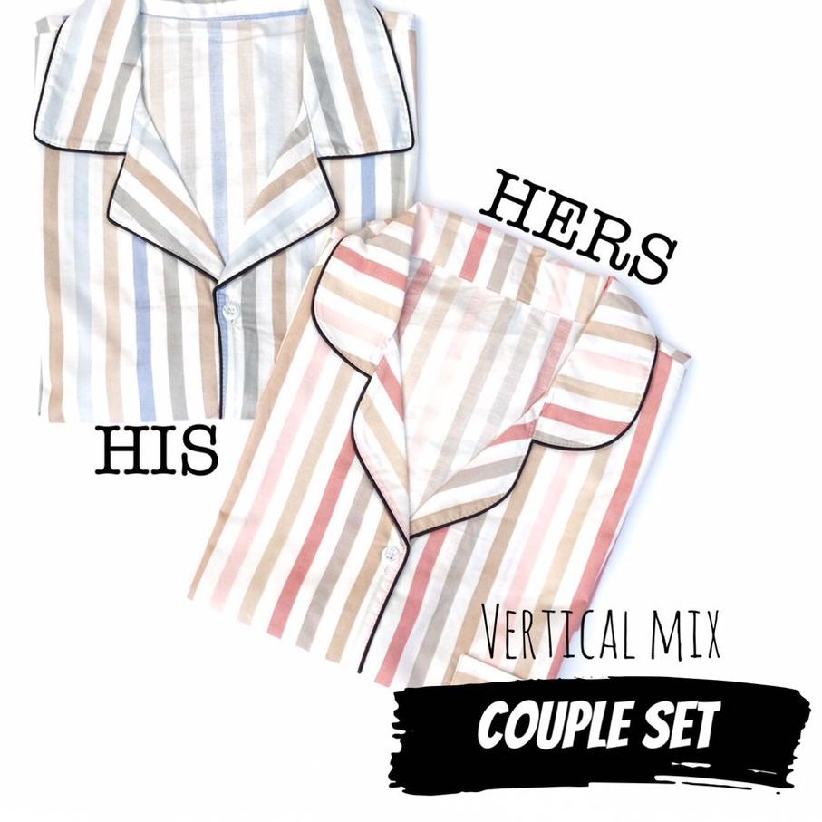 Baju Tidur Piyama Couple keluarga Pria Wanita Suami Istri VERTICAL BLUE PINK .,