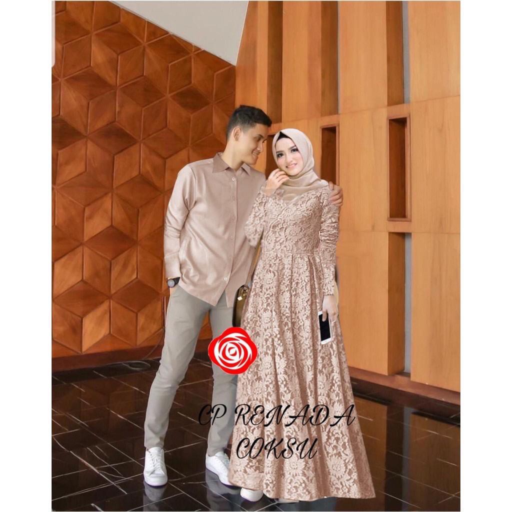 Couple Baju Muslim Brukat Pasangan Pria Wanita Renada - Couple M L XL