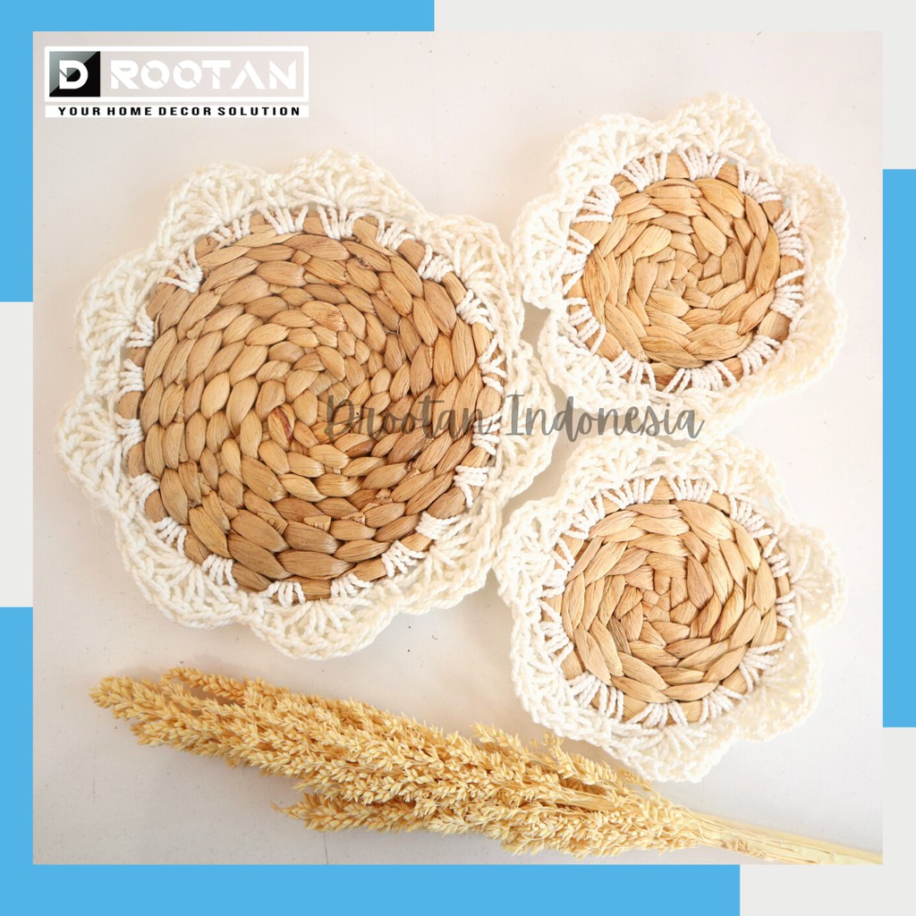 PLACEMAT RAJUT KEMBANG/ PLACEMAT ECENG GONDOK / WALL DECOR ANYAMAN ECENG GONDOK