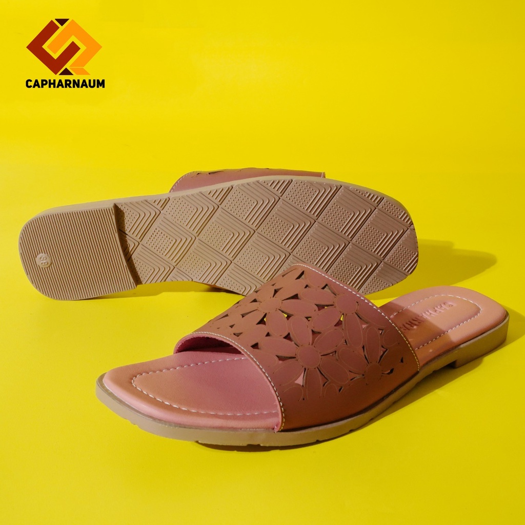 CAPHARNAUM [LSR 401] Sandal Slop Bunga Wanita/ Sandal Flat Selop Bunga Cewek Sol Karet