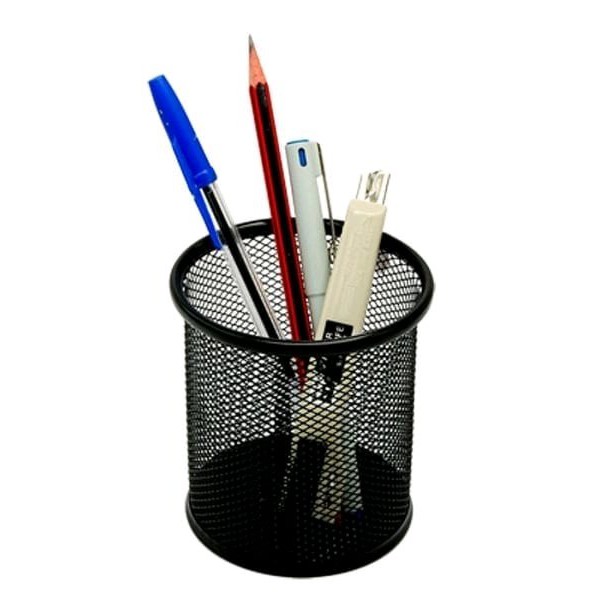 

KERANJANG ATK TEMPAT PENSIL PULPEN RAK BASKET KANTOR MODEL BULAT HITAM / PINSIL BELAJAR