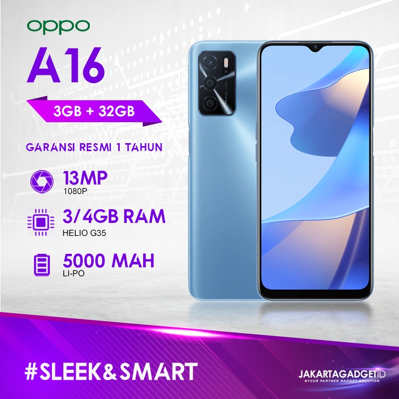 Oppo A16 [3GB+32GB] [4GB+64GB] Garansi Resmi Oppo 1 Tahun