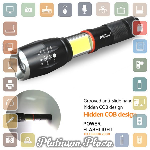 TaffLED Senter LED Torch Cree XM-L T6 8000 Lumens - E17 COB - Black`NPJZNI-