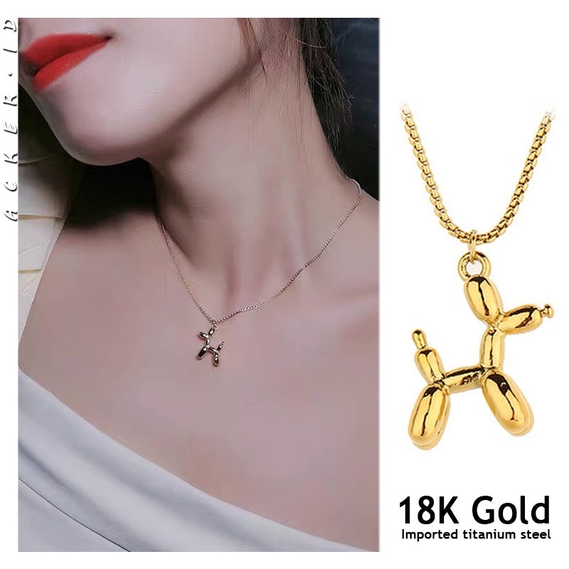 [ACKER] 18K Kalung Liontin Anjing Titanium Baja Berlapis Emas Untuk Wanita