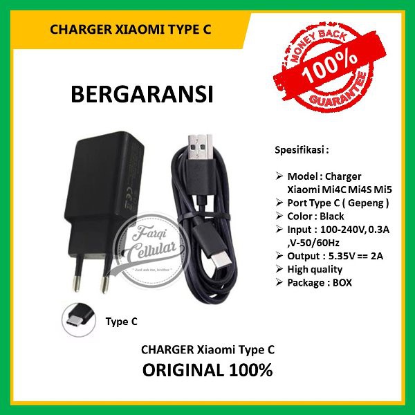 UNIK Charger Smartphone Hp Xiaomi Type C ORI - 2 A Fast Charging - Original & Bergaransi