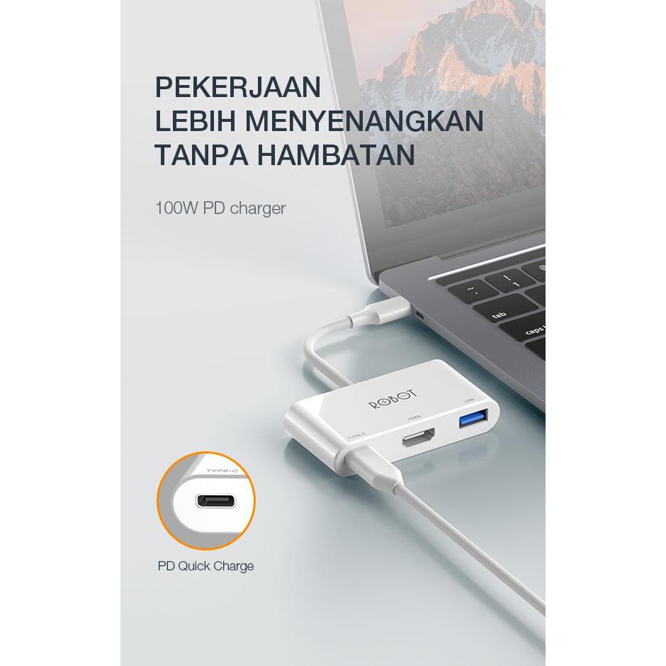 ROBOT HT430 3 in 1 USB C HUB Adapter with HDMI 4K PD 100W USB3.0 Multifunctional