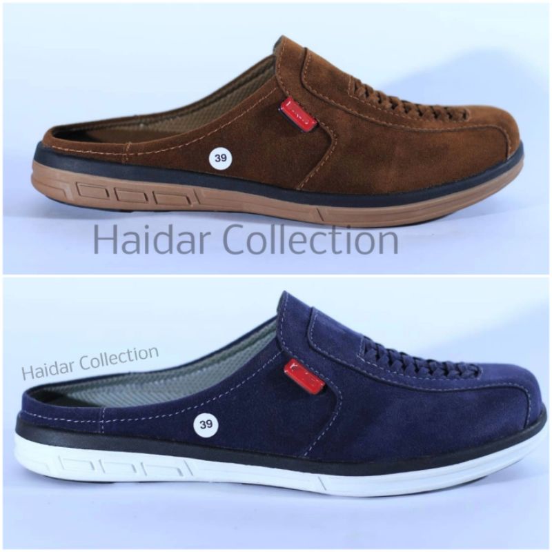 39 - 44 Bustong Pria Kulit Slop Slip On Selop Cowok Santai Suede Sol Karet